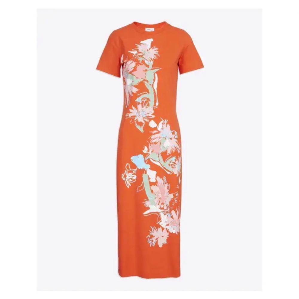 Tanya Taylor Orange Floral Midi Dress